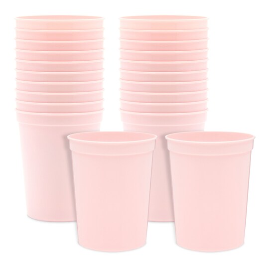 BLUE PANDA Reusable Plastic Cups - 16 Oz, Light Pink, 24 Count - Light Pink Stadium Tumblers & Pastel Stadium Cups - Washable Bulk Drinkware